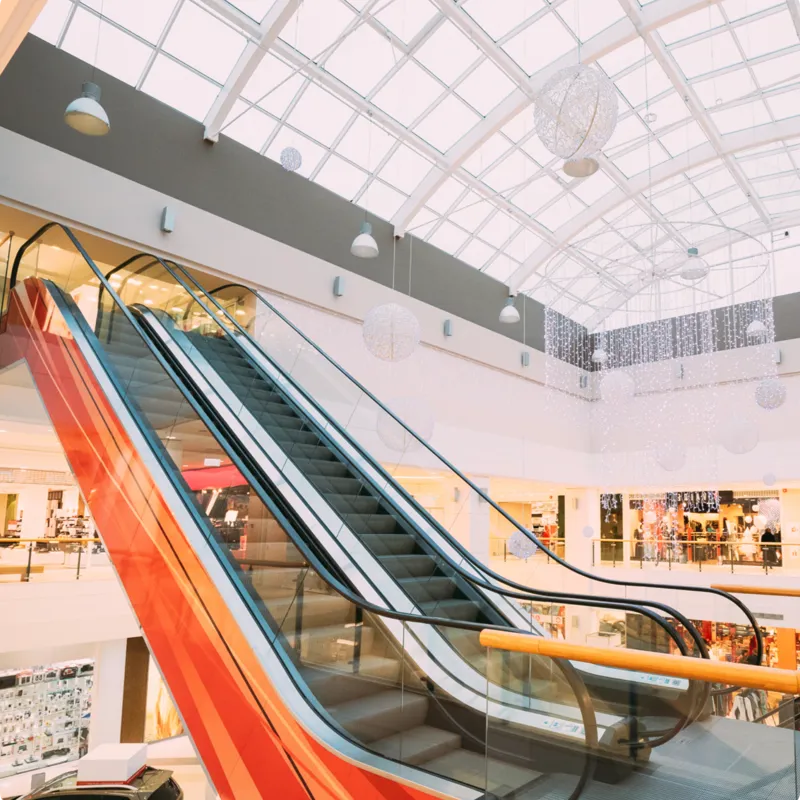 Escalators in a shopping center