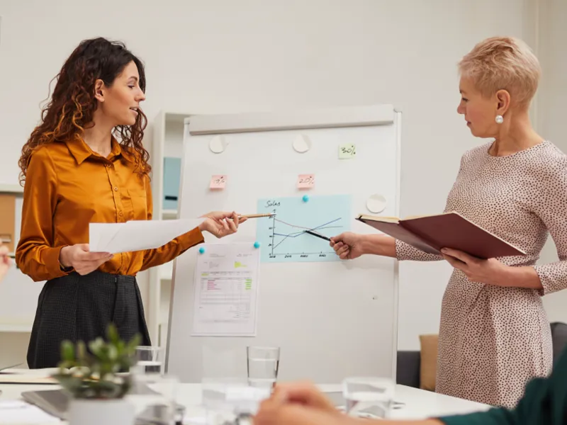 Two people give a presentation