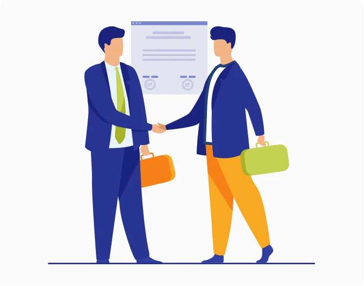 Graphic of coworkers shaking hands.