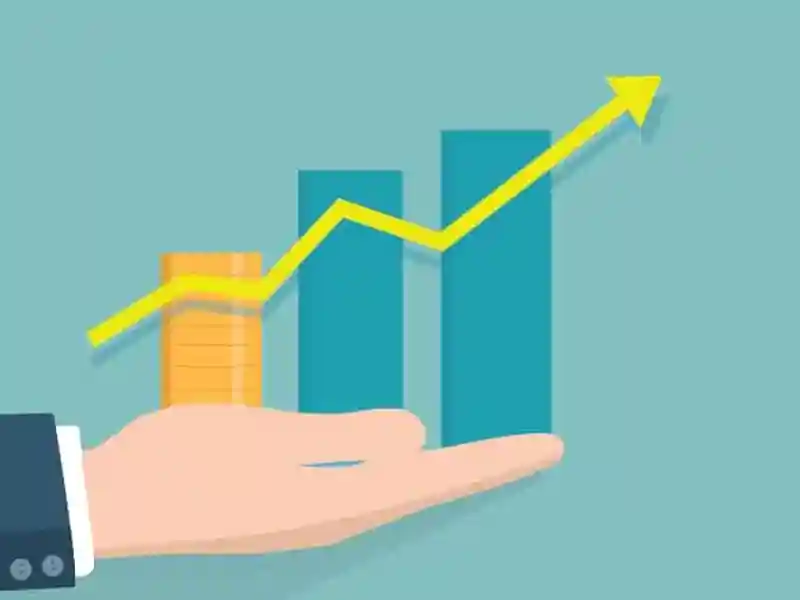 Illustration of a man holding out his hand with a graph increasing.